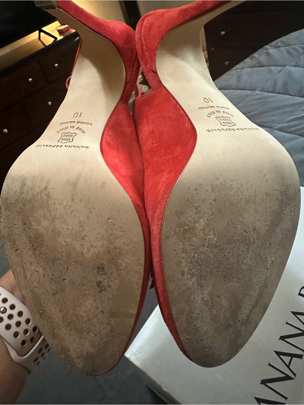 Banana Republic Red Suede Peep-Toe Slingback Heels with Bow - Picture 6 of 7